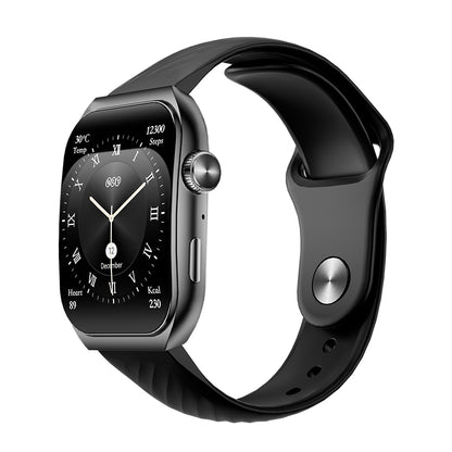 Black QCY Watch GS2 displaying time, date, and health metrics on a sleek screen with a modern design